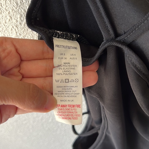 Pretty Little Thing Shape Black Mesh Ruched Strap Detail Cut Out Bodysuit Size 4 - Picture 8 of 11